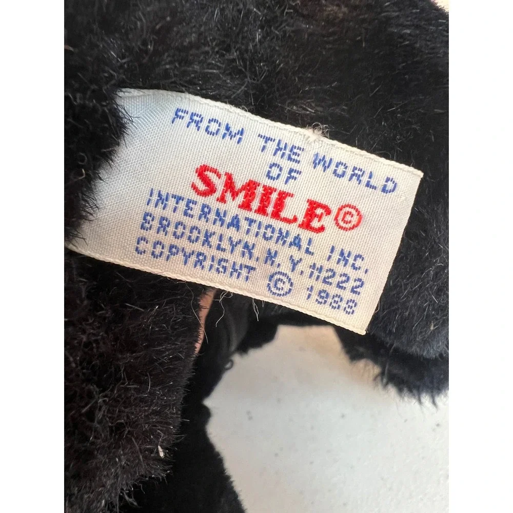 Vintage 1988 World of Smile International Black Cat Plush Zipper Pouch Korea 8